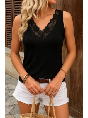 Kadın Askılı Dantel Yaka Kalın Fitilli Kaşkorse Bluz