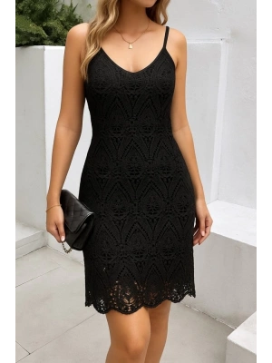 Kadın Askılı Desenli Yandan Yırtmaçlı Triko Elbise