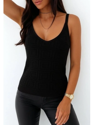 Kadın Askılı Geometrik Desen Triko Bluz