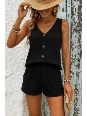 Kadın Askılı Kolsuz V Yakalı önden Düğmeli Bürümcük Bluz Ve Short Ikili Takım