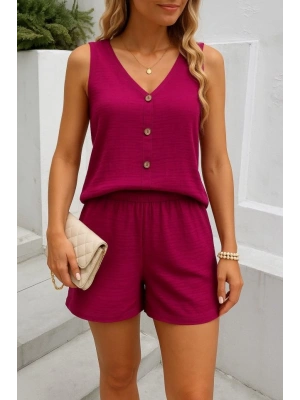 Kadın Askılı Kolsuz V Yakalı önden Düğmeli Bürümcük Bluz Ve Short Ikili Takım