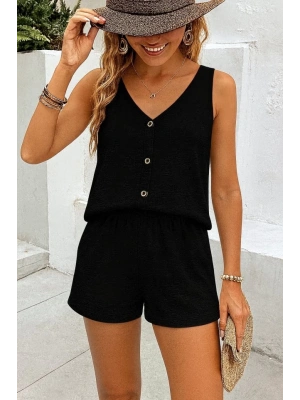 Kadın Askılı Kolsuz V Yakalı önden Düğmeli Bürümcük Bluz Ve Short Ikili Takım