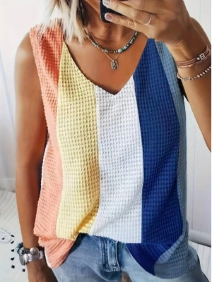 Kadın Askılı V Yakalı çok Renkli Triko Bluz