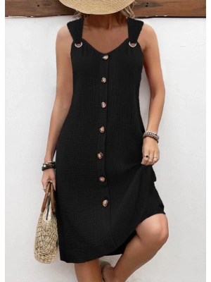 Kadın Askılı V Yakalı önden Düğmeli Narin Elbise