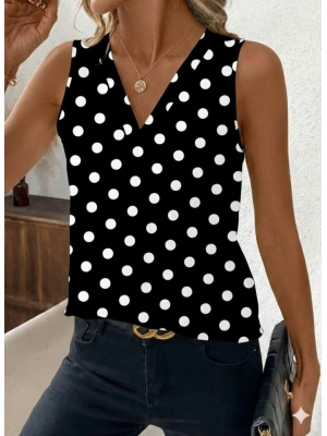 Kadın Askılı V Yakalı Puantiyeli Süprem Bluz