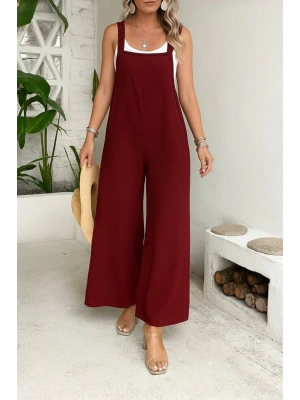 Kadın Askılı Yandan Fermuarlı Geniş Paçalı Valencia Tulum