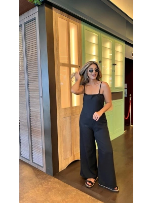 Kadın Askılı Yandan Fermuarlı Geniş Paçalı Valencia Tulum