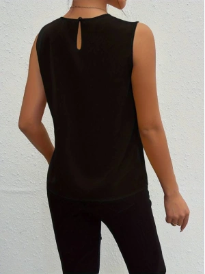 Kadın Askılı Yuvarlak Büzgü Yaka Sandy Bluz