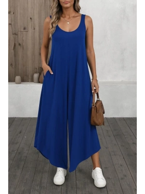 Kadın Askılı Yuvarlak Yaka Cepli Salaş Uzun Viskon Tulum