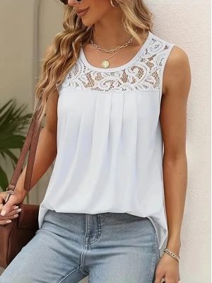 Kadın Askılı Yuvarlak Yaka Dantel Detaylı Viskon Bluz