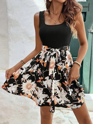 Kadın Askılı Yuvarlak Yaka üst Kaşkorse Alt Süprem Belden Kuşaklı Elbise