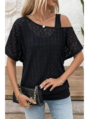 Kadın Askılı Yuvarlak Yaka Viskon Atlet Ve Yarasa Kollu Omuzdan Açık Dantel Bluz Ikili Takım