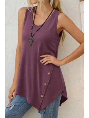 Kadın Askılı Yuvarlak Yakalı Asimetrik Kesim Detaylı Viskon Bluz