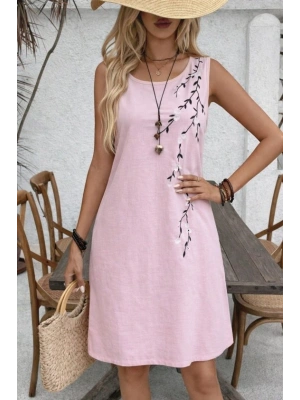 Kadın Askılı Yuvarlak Yakalı çiçek Desenli Kısa Elbise