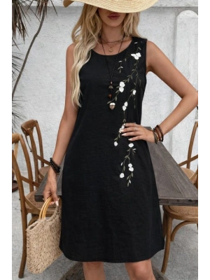 Kadın Askılı Yuvarlak Yakalı çiçek Desenli Kısa Elbise