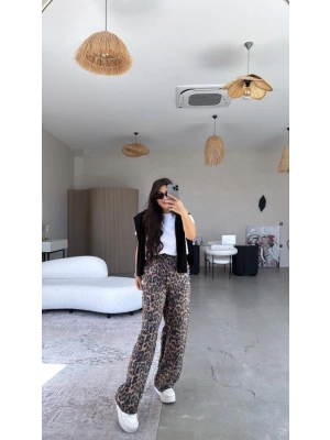 Kadın aten Kumaş Leopar Desenli Pantolon