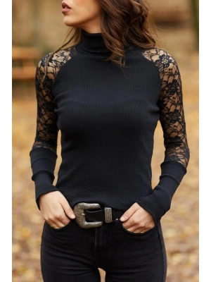 Kadın Balıkçı Yaka Kolları Tül Manşet Detay Kaşkorse Kazak