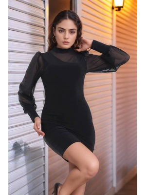 Kadın Balıkçı Yaka Transparan Detay Fırsat ürün andy Kumaş ini Elbise