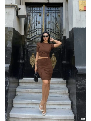 Kadın Bel Dekolteli Yanı Büzgü Detay Dalgıç Krep Kumaş ini Elbise