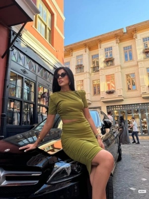 Kadın Bel Dekolteli Yanı Büzgü Detay Dalgıç Krep Kumaş Mini Elbise