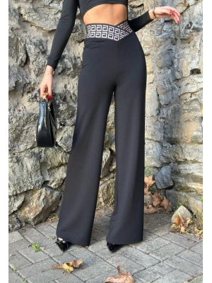 Kadın Belde Kruvaze Ve Ribana Detay Ispanyol Paça Ithal Krep Pantolon