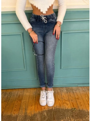 Kadın Belden Bağlamalı Cepli Yüksek Bel Kot Pantolon