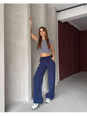 Kadın Beli astikli çımalı Tensel Kumaş Ispanyol Paça Pantolon