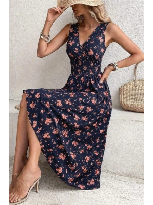 Kadın Beli Gipeli Etnik Desen Sıfır Kol Süprem Elbise