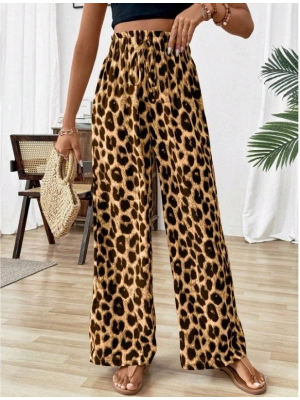 Kadın Beli Lastikli Leopar Desen Süprem Pantolon
