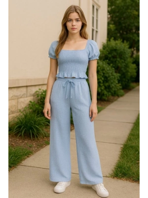 Kadın Beli Lastikli Pol Paça Pantolon