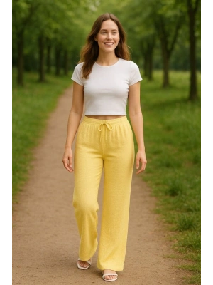 Kadın Beli Lastikli Pol Paça Pantolon