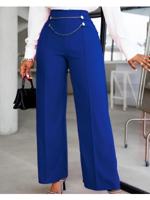 Kadın Beli Zincir Detay Geniş Paça Ithal Krep Pantolon