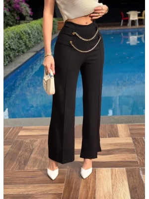 Kadın Beli Zincir Detay Ithal Krep Pantolon