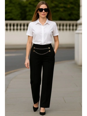 Kadın Beli Zincir Detay Ithal Krep Pantolon