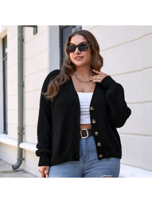 Kadın Beş Düğme Detay Büyük Beden Triko Hırka