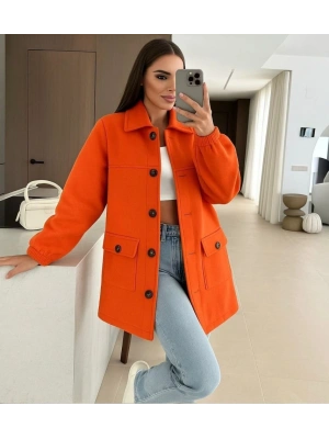 Kadın Bileği astikli Cep Ve eopar Düğme Detay Kaşe Kaban