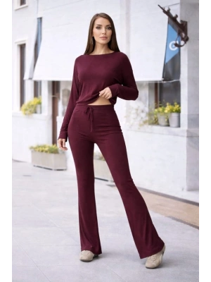 Kadın Bisiklet Yaka Crop Ve Ispanyol Paça Pantolon Ikili Takım