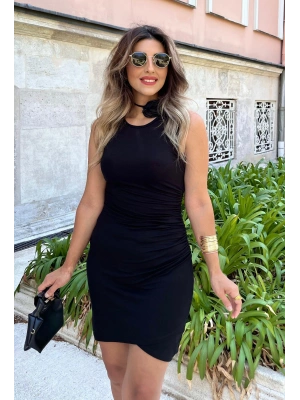 Kadın Bisiklet Yaka Yandan Büzgülü önden çapraz Detay Viskon Kısa Elbise