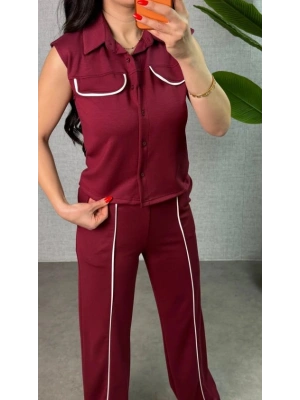 Kadın Biyeli Cep Detay Yelek Ve Pantolon odal Kumaş Ikili Takım