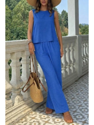 Kadın Biziklet Yaka Kolsuz Bluz Ve alaş Ispanyol Paça Aerobin Kumaş Ikili Takım