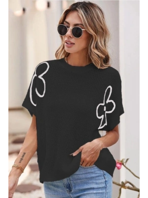 Kadın çiçek Detaylı Triko Bluz