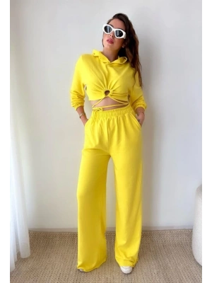 Kadın Crop Bağlama Detaylı Eşofman Takımı