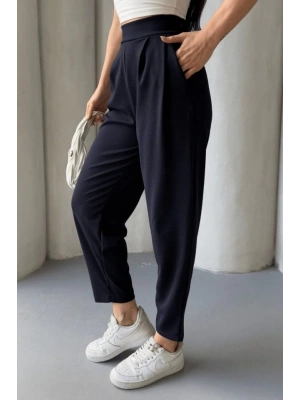 Kadın Scuba Krep Likralı Yan Fermuarlı Lastikli Harem Pantolon