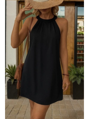 Kadın Daire Yakalı Omuzlardan Açık Sırt Dantel Detaylı Janjan Krep Elbise