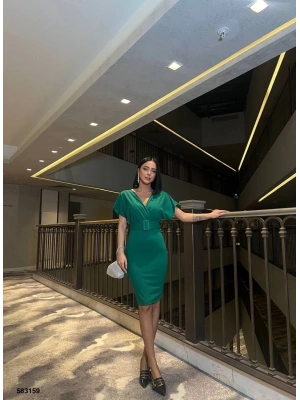 Kadın Dalgıç Krep V Yaka Ve ırt Dekolte Detaylı Elbise