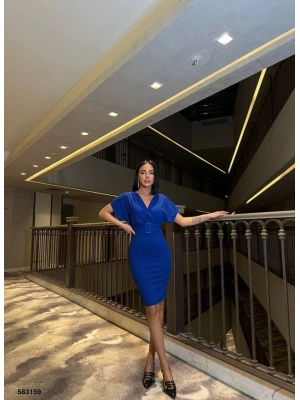 Kadın Dalgıç Krep V Yaka Ve ırt Dekolte Detaylı Elbise