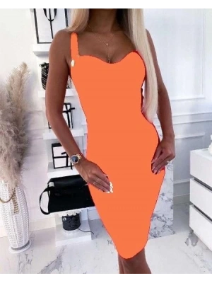 Kadın Dalgıç Kumaş Düğmeli Fermuarlı Askılı Elbise