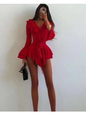 Kadın Dalgıç Kumaş Fırfırlı Elbise