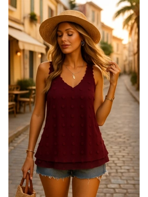 Kadın Dantel Askılı V Yakalı Sırtı çapraz Detaylı Ponpon Bluz