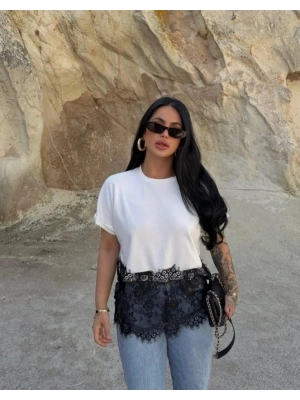 Kadın Dantelli odal Kumaş Bluz